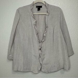 Lane Bryant Linen Blend Gray Ruffle 3/4 Sleeves Cardigan